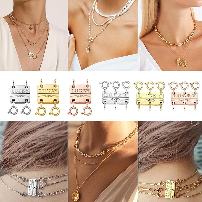 dailyacc lucky necklace layering clasp 18k gold and silver strong multiple necklace clasps for layered separator