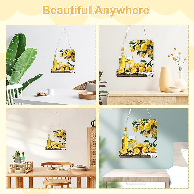 TOSTOG Lemon Drink Diamond Art Pendant Kit for Adult, Yellow Diamond Painting Hanging Kit for Beginners, 5D DIY Crafts Gem Art, Waterproof Full Accessories for Home Decor Idea 20 * 20 cm/8 * 8 in