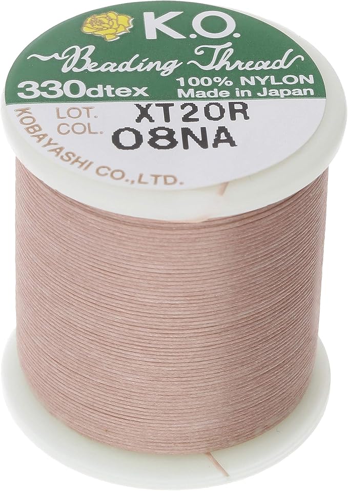 KO Nylon Beading Thread, Natural Color, Japanese Pre-Waxed 100% Nylon, 330TEX, Tangle Resistant Knotting Cords, 50m /55 yds Spool, Use for Seed Bead Projects, Loom Work & Bead Weaving