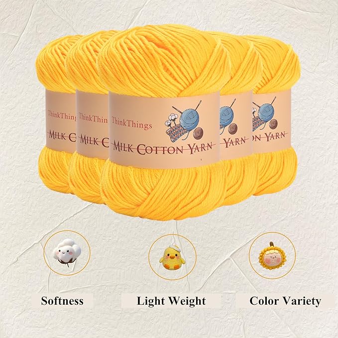 Acrylic Cotton Yarn for Knitting Crochet - Yellow Hand Knitting Yarn - Weaving Yarn Bright Yellow- Crochet Thread Yarn for Crocheting Bulk - 10Balls 17.6Ounces