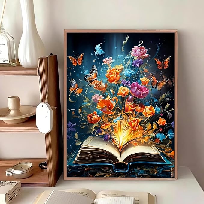 Reivworl Book Diamond Art Kits for Adults, Butterfly Diamond Painting Kits, Gem Art Kit for Gifts and Home Interior Decor 12x16 Inch