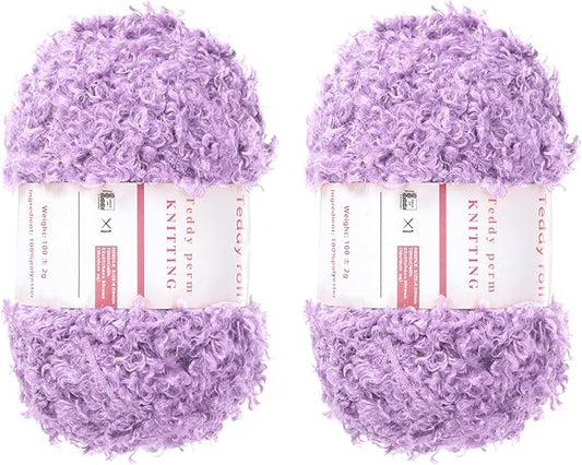 MECCANIXITY 2 Skeins Fur Yarn Soft Fluffy Chunky Yarn Fuzzy Eyelash Yarn Light Purple for Crocheting Knit Clothes Bag - 55Yard/50m, 3.21ozx2