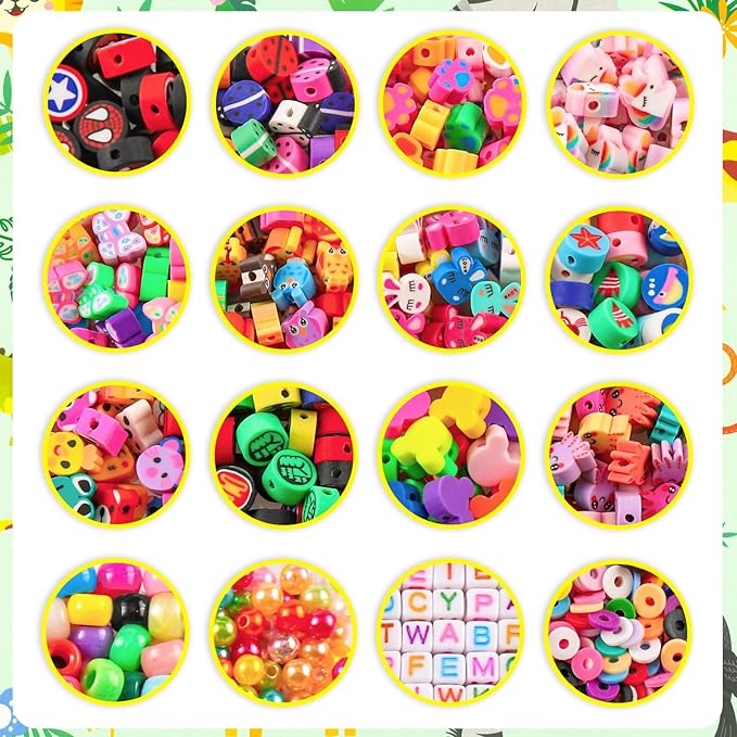 JMUQ Animal Beads Kit - 710 Pcs Cute Fun Heishi Polymer Clay Animal, Pony, Letter, Pearl Beads for Bracelet, Necklace, Earring Jewelry Making