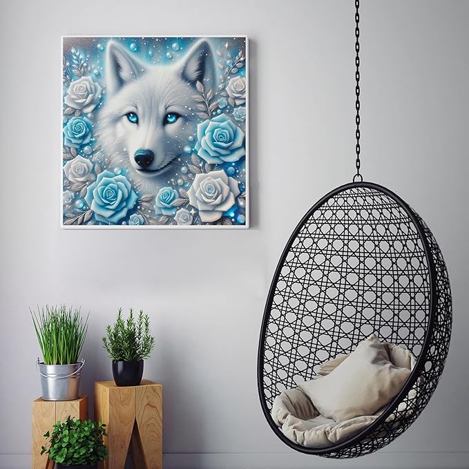 CZYWJMEI Wolf 5D Diamond Painting Kits for Adults Beginners,DIY Blue Rose Flower Diamond Art Kits,Full Round Drill Diamond Dot Gem Art Kits,Home Wall Decor 13.7 x13.7nch