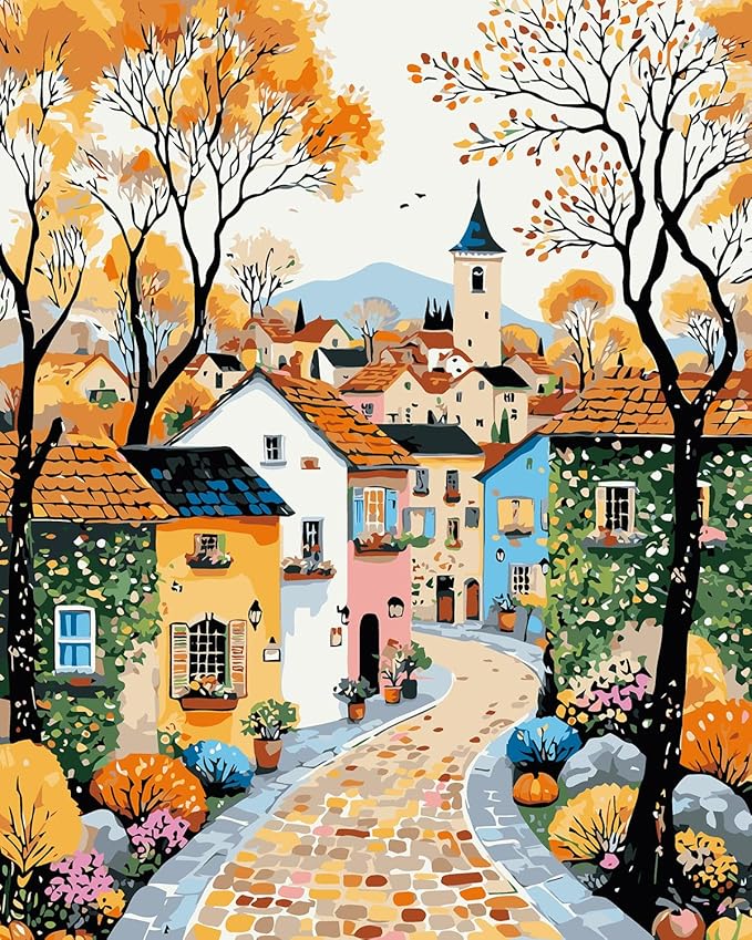 Mosaflare Paint by Numbers for Adults Beginner, Building Scenery Adult Paint by Number Kits on Canvas, DIY Acrylic Oil Easy Painting by Numbers for Home Wall Decor 16X20 inch (Without Frame)