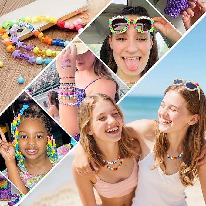 Gionlion 96 Colors 3550 Pcs Pony Beads Bracelet Making Kit, 5 Boxes Friendship Bracelet Kit with Letter Beads 6x9mm Rainbow Kandi Bead for Bracelets Jewelry Keychain Making Kit, Crafts Gifts