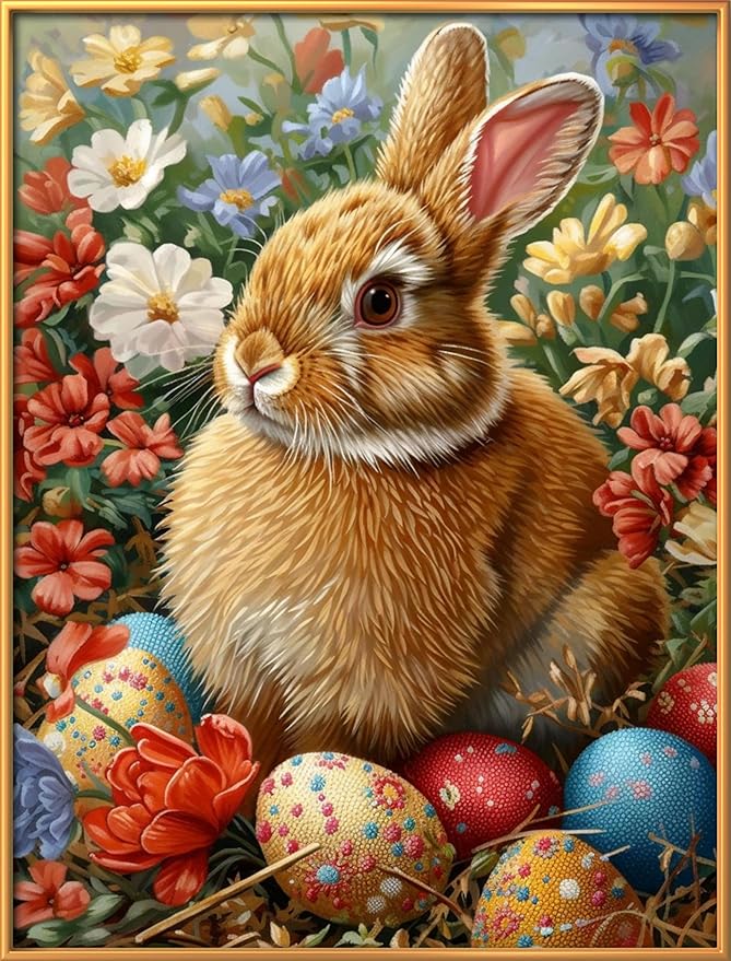 leczany cross stitch stamped kits for adults beginners patterns craft kit needlepoint full range of diy embroidery kits starter 11ct 3 strands | rabbit in the flower 15.8×20.9 inches