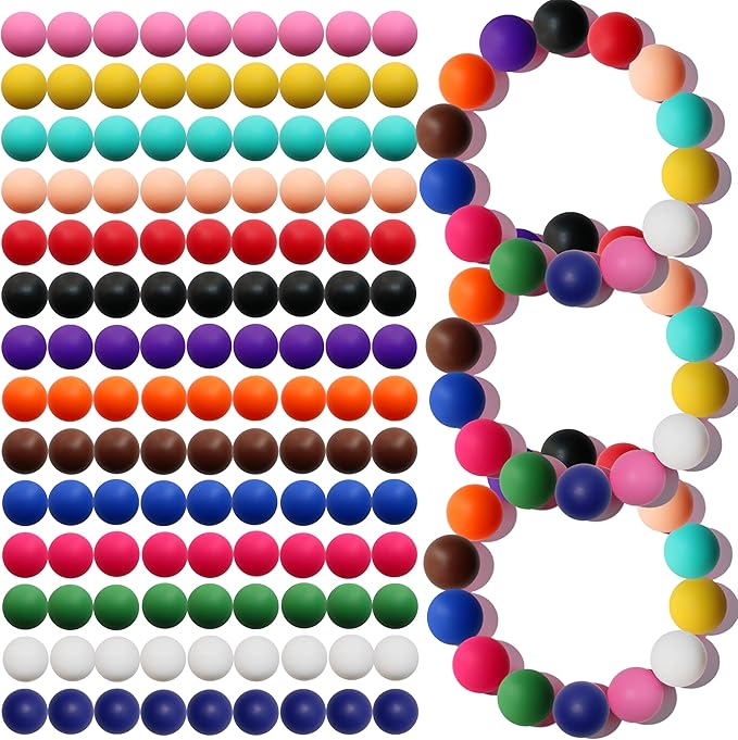 126pcs Richbunnys 15mm Bulk Silicone Beads for Pens and Keychain Making,Large Bead for Necklace and Bracelets Making,Assorted Rubber Beads Set for Crafts(Mixcolored)