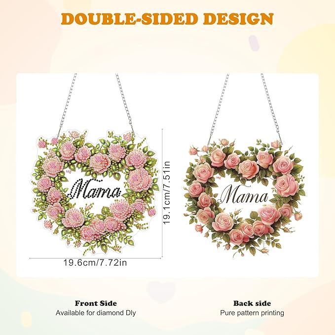 HEIBAGO Mother's Day Diamond Art Hanging Kits for Adults, Diamond Art Suncatchers Mama, 5D Special Shape Diamond Painting Pendant, DIY Window Ornament Gifts for Home Garden Door Wall Decor 8.3x8.3 in