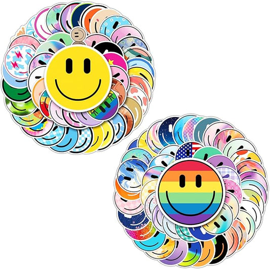 wercokt 100pcs smiling stickers, cute water bottle stickers for kids, for teaching rewards, notebooks, stationery, luggage, cartoon pvc sticker