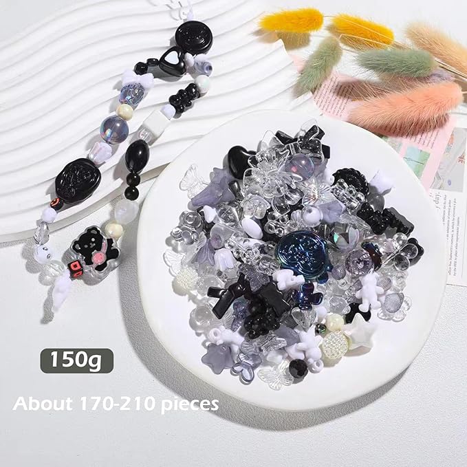 Assorted Acrylic Beads for Bracelet Making Kit, 150g Cute Beads for Keychain Making, Kandi Charms, Kawaii Jewelry Making, DIY Crafts