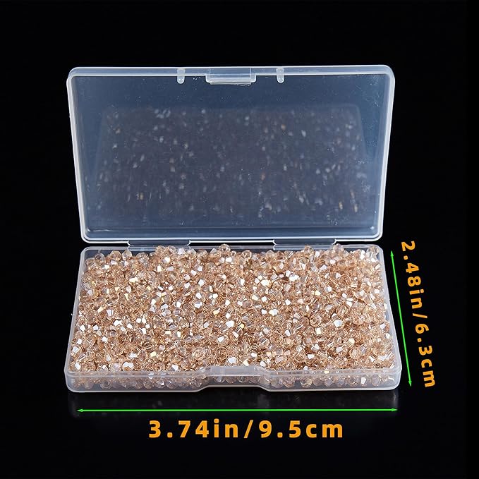 laopottbeads 1200pcs 3mm bicone crystal glass beads for jewelry making, sparkling mini beads for suncatchers, diy bracelets & craft projects (champagne silver)