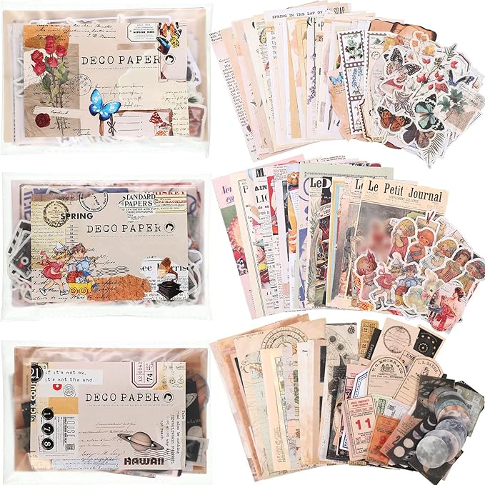 Containlol 600 Pcs Vintage Scrapbook Stickers for Junk Journal Antique Scrapbooking Supplies Aesthetic Decorative Washi Paper Stickers Kit for Bullet Journaling DIY Planner Cottagecore Collage Album