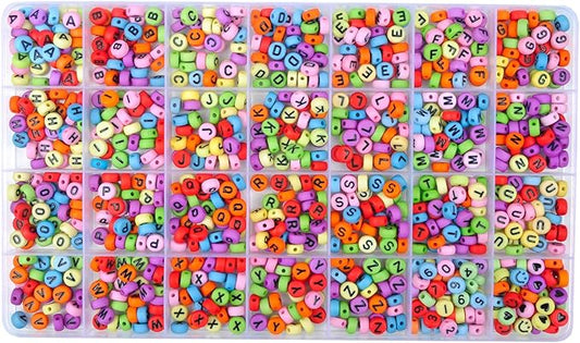 L'EclatDina 1000+ PCS Letter Beads, Alphabet Beads for Bracelets, Round Number & Heart, 5m Elastic String Jewelry Making Kit