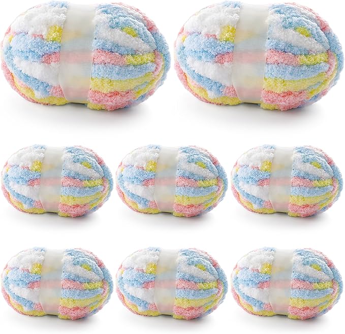 8 Pcs Chunky Yarn for Hand Knitting - Chunky Chenille Yarn for Crocheting - Fluffy Yarn for Crochet - Jumbo Yarn for Hand Knitting 227 yds 61.6 oz of Super Bulky Yarn (Pink-White-Yellow-Blue)