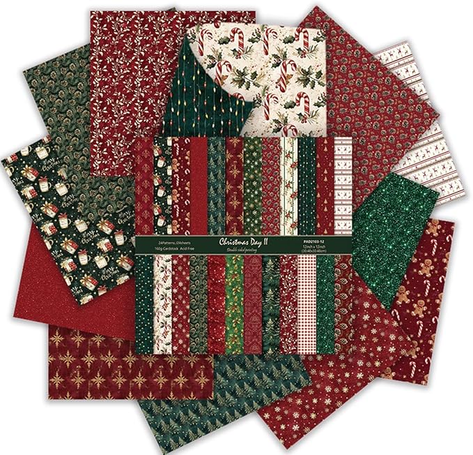 Christmas Scrapbook Paper 12 x 12 - 24 Sheets Double Sided Printing Christmas Pattern Paper Set, Decorative Paper for Card Making Scrapbook Decoration