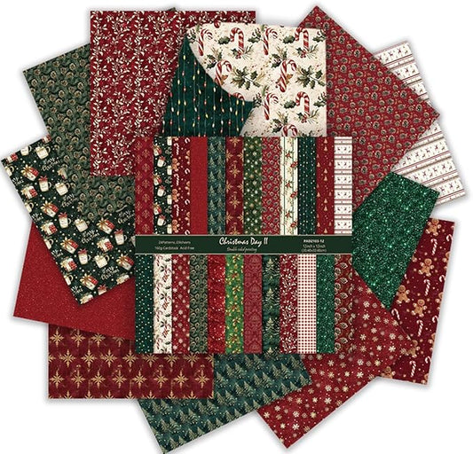 Christmas Scrapbook Paper 12 x 12 - 24 Sheets Double Sided Printing Christmas Pattern Paper Set, Decorative Paper for Card Making Scrapbook Decoration