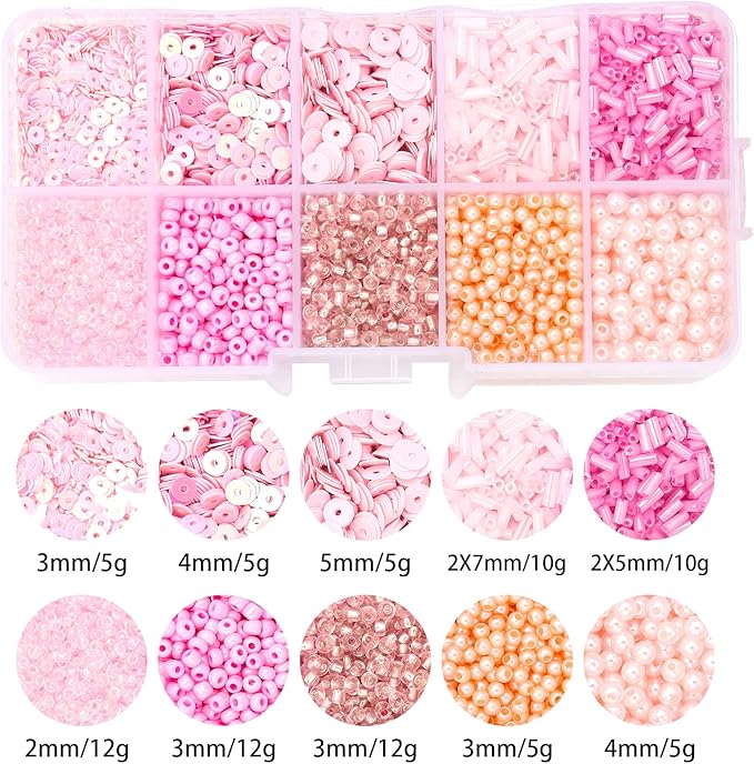 Assorted Beads for Jewelry Making, Glass Seed Bugle Tube Beads Loose Sequins Multiple Sizes for Crafts Sewing Jewelry Making