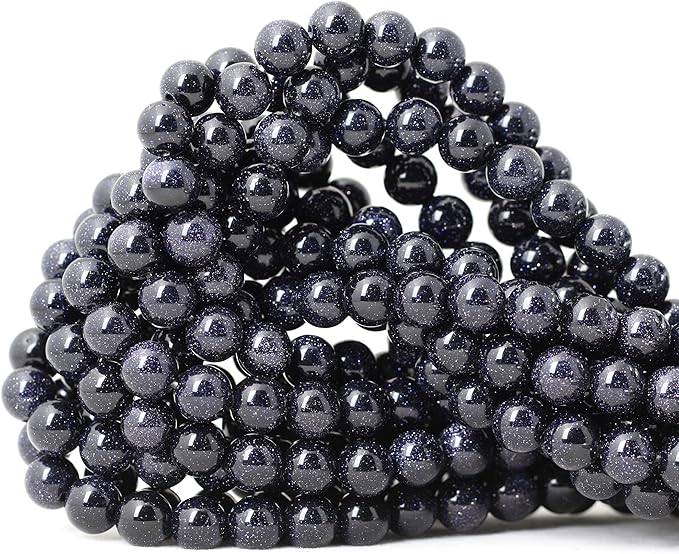 cheavian 45pcs 8mm natural blue sandstone gemstone round loose beads stone beads for jewelry making diy findings 1 strand 15"