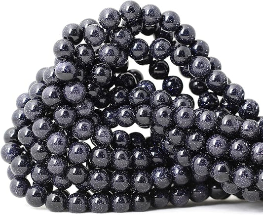 cheavian 45pcs 8mm natural blue sandstone gemstone round loose beads stone beads for jewelry making diy findings 1 strand 15"