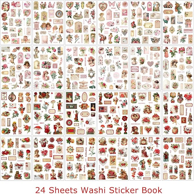 Rose Stickers for Scrapbooking Supplies, 550+ Vintage Stickers for Junk Journal Pre-Cut Ephemera Sticker Book for Adults Aesthetic Flower Lable Washi Sticker for Journaling DIY Arts Crafts
