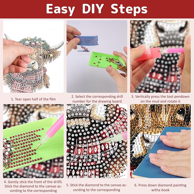 Genius maker Christmas Diamond Art Hanging Kits for Adults, Cow Diamond Painting Pendant Kits, DIY Acrylic 5D Special Shaped Crystal Diamonds Gem Art Painting Ornament for Home Wall Decor Gift