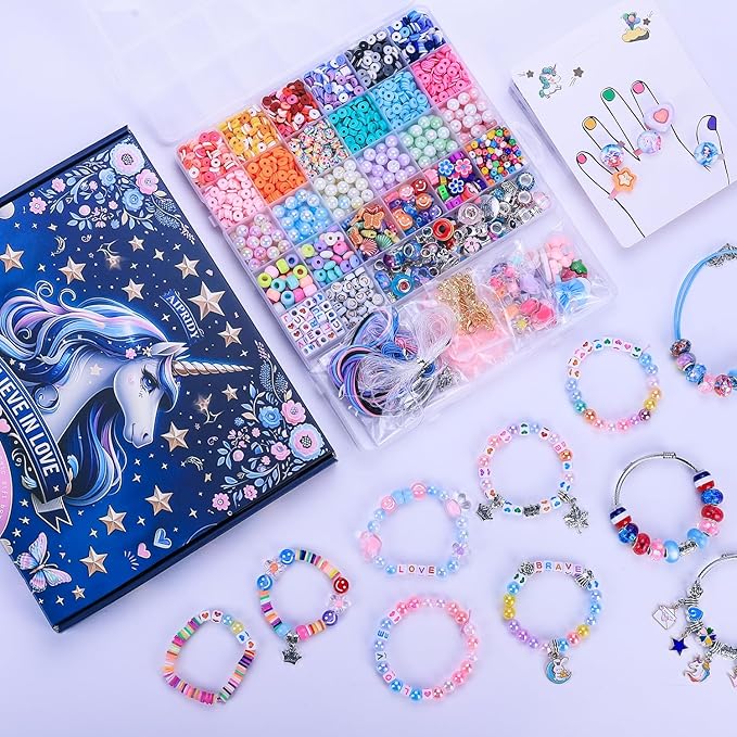 AIPRIDY 3200 Pcs Girls Toys Bracelet Making Kit, Unicorn/Mermaid Clay Beads Jewelry Activity Kit, DIY Crafts Birthday Christmas Gifts for Girls Ages 5 6 7 8 9 10 11 12 Years Old (Sapphire Blue)