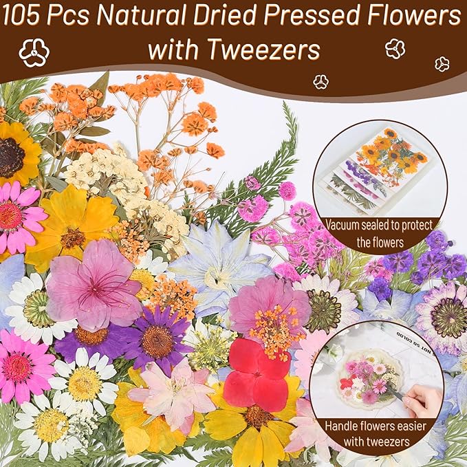 Dried Pressed Flowers for Resin, Real Pressed Flowers Dry Leaves Bulk Natural Herbs Kit for Scrapbooking DIY Art Crafts Epoxy Resin Jewelry Mold Candle Soap Making Nails Décor (Natrual Floral Leaves)