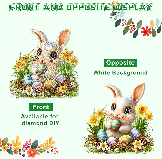 KEYIFA Rabbit Hanging Diamond Art Painting Kits for Adults and Kids Age 8-12, 5D Special Shape Diamond Dots Kit Easter Egg Crystal Gem Painting Art Crafts for Window, Wall, Door, Garden Decor