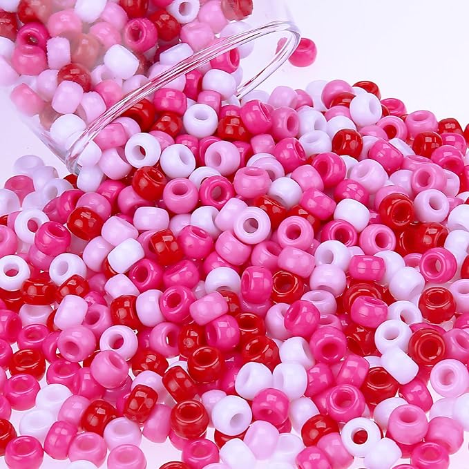 1000pcs red pink white pony beads bulk for bracelets making valentines day bracelet beads for crafts hair beads for braids diy crafts home party decorations