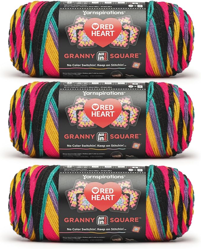 Red Heart All in One Granny Square Rad Party 3 Pack of 250g Yarn