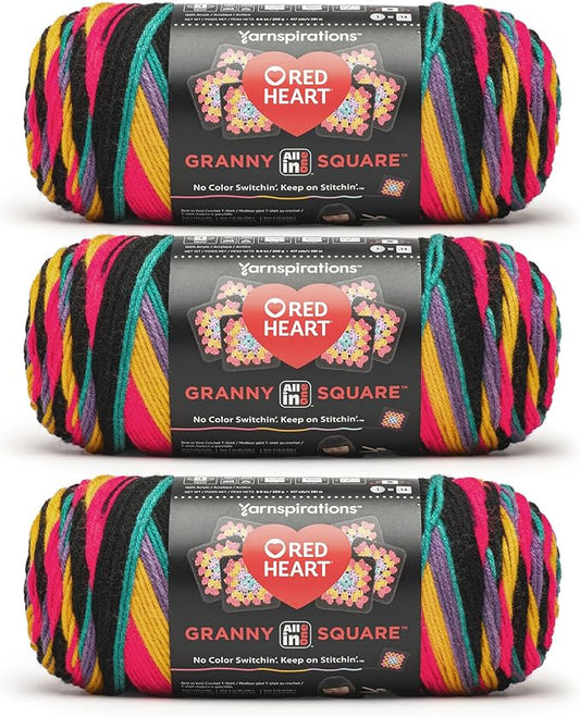 Red Heart All in One Granny Square Rad Party 3 Pack of 250g Yarn