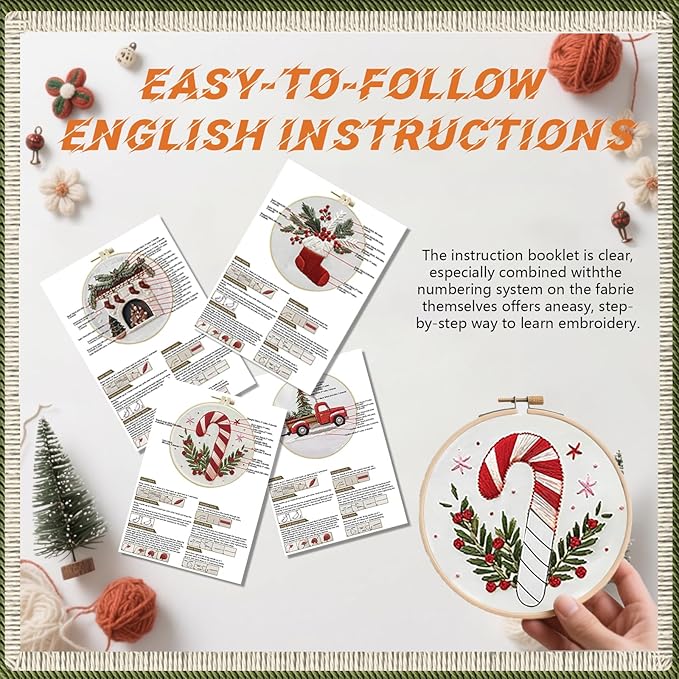 wkalxj 4 sets embroidery kits for beginners adults, cross stitch kits, needlepoint kits with instruction, video, needle point kits with candy fireplace stocking truck patterns (4 sets b)