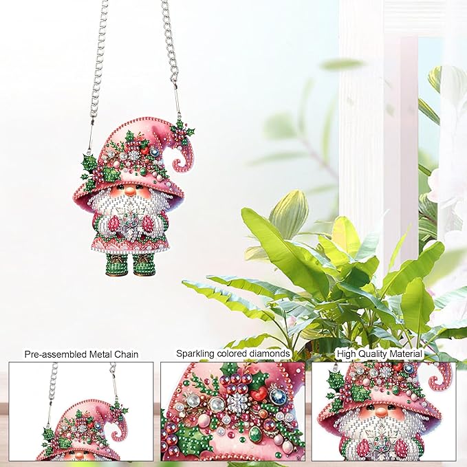 Tontut 5D DIY Diamond Art Painting Pendant Kit, Dwarf Special-Shaped Hanging Crystal Window Pendant kit, Adult Gift Home Curtains, Yard Entrance Decoration