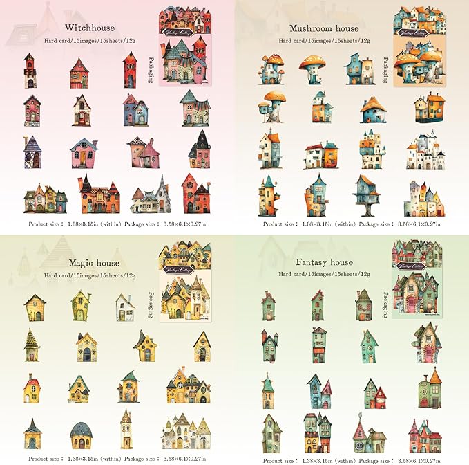 90 Pieces Aesthetic Magic Cottage Sticker Set, 6 Pack Vintage Fantasy Cottage Stickers for Scrapbooking, Journaling, DIY Crafts Arts, and Junk Journal Supplies