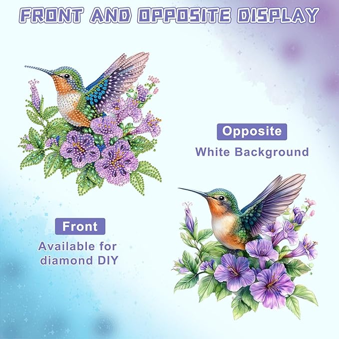KEYIFA Hummingbird Diamond Painting Kit, DIY Flower Diamond Art for Adults, Diamonds Painting Pendant Special Shaped Rhinestone Window Hanging Ornaments Home Garden Wall Door Decoration, 20cm Width