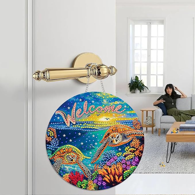 Hanging Diamond Art Ornament Sea Turtles Kits for Adults – Special Crystal Double Sided Pendant, Animal Diamond Painting Acrylic Board Window Pendants Home Garden Wall Hanging Decor 8x8 inch