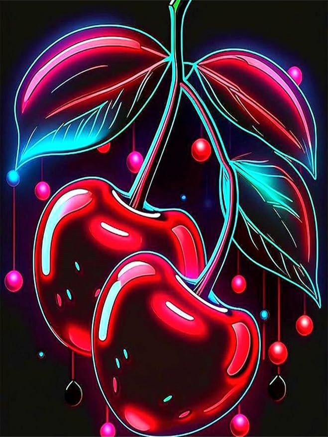 mrpwnle Cherry Diamond Art Kits for Adults Cherry Diamond Painting for Adults Beginners 5D Diamonds Painting DIY Round Full Drill Gem Art Crafts Kit Home Wall Decor Gifts 12x16inch