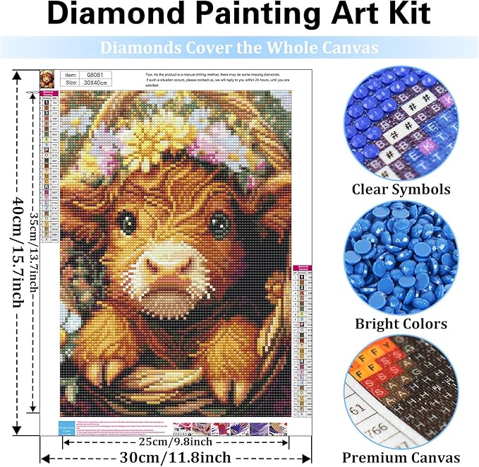Reivworl Highland Cow Diamond Art Kits for Adults, Highland Cow Diamond Painting Kits, Gem Art Kit for Gifts and Home Interior Decor 12x16 Inch