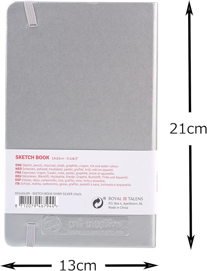 Tarrence T9314-042M 405843 Art Creation Sketchbook, Drawing Notebook, 5.1 x 8.3 inches (13 x 21 cm), Shiny Silver, Thickness 5.9 oz/yd², Fine, Acid Free Paper, 80 Sheets Bound