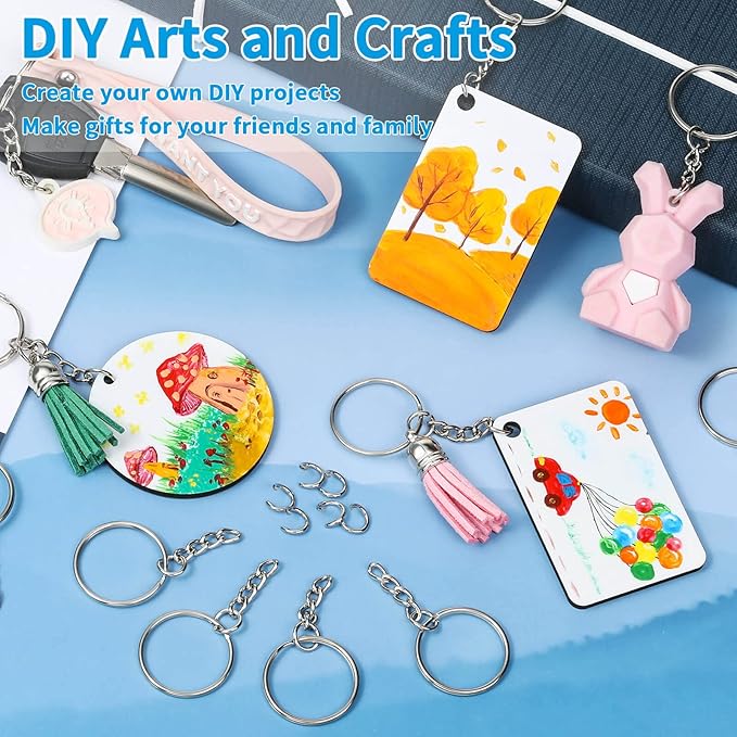 Paxcoo 100Pcs Split Key Chain Rings with Chain and Jump Rings Bulk for Crafts