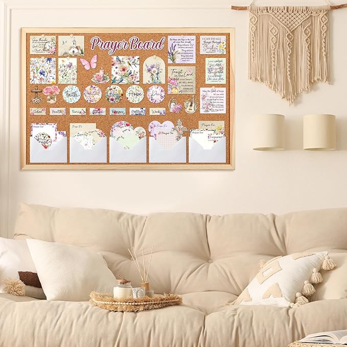 Flower Prayer Board Supplies - 114 Pcs Prayer Board Kit with Pins Envelope Bible Verse Quotes Cards, Colorful Floral Vision Boards Decorations, Bible Study Supplies (Not Including Board)