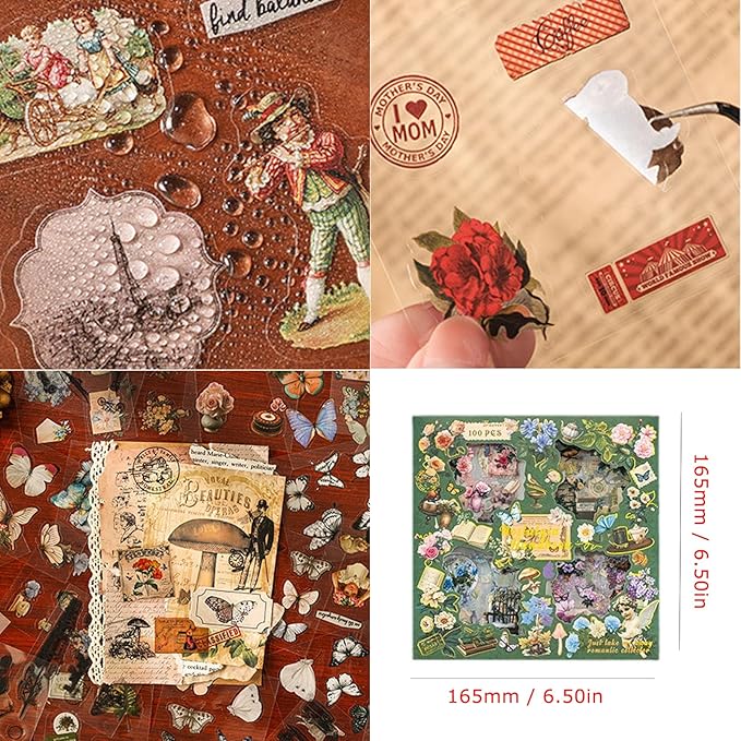 495pcs Vintage Junk Journal Stickers, Flowers Plants Butterfly Stickers for Scrapbook Supplies, Transparent Sticker for DIY Craft, Planners, Journal, Notebook, Laptop, Cell Phone, Calendars, Wedding