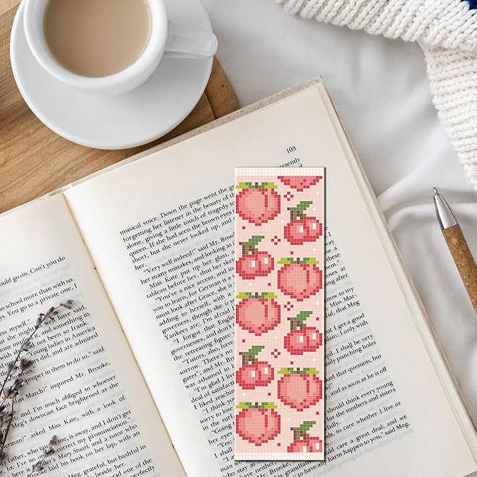 FREEBLOSS 6 Set Cross Stitch Bookmark Kit Stamped Cross Stitch Kit Refreshing Fruits Theme Embroidery Set with Instruction for Adults 8''*2.4''