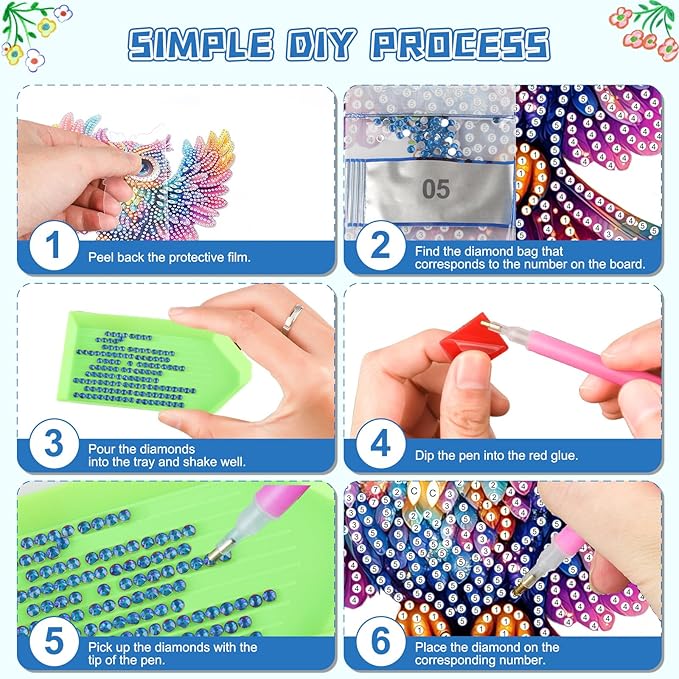 KEYIFA Diamond Painting Kit, DIY Colorful Owl Diamond Art Hanging for Adults Beginner, Bird Gem Arts Pendant Special Shaped Rhinestone Window Ornaments Wall Door Garden Decoration Gift, Double Sided