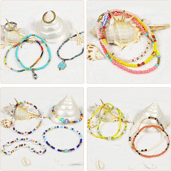 Size 2mm Seed Beads 48 Colors in Grid Storage Box Total About 36000pcs,12/0 Small Seed Beads with Rings,Claw Clasps,Elastic String and Alphabet Letter Beads for Bracelet Jewelry Making