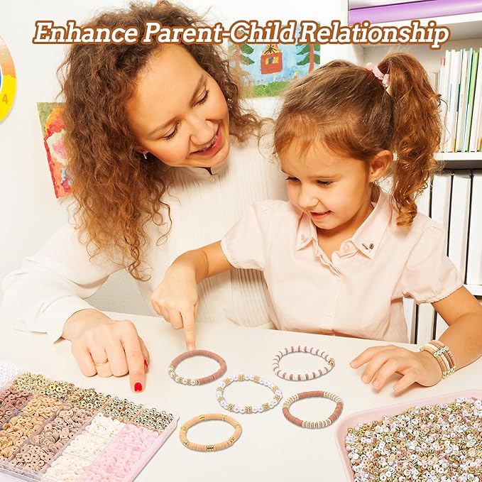 LUDUKOO Clay Bead Bracelet Kit, 2370Pcs Flat Polymer Clay Heishi Beads Bracelet Making Kit for Girls Adults, DIY Friendship Bracelet Kit with Gold Beads Letter Beads Pearl Beads for Bracelets