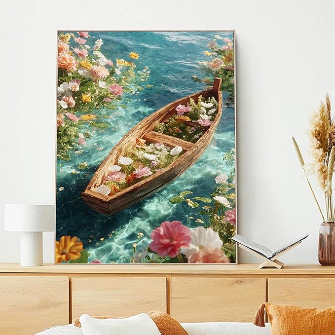 xcemhil Boat Paint by Numbers Kit for Adults Beginner, Boat Paint by Numbers for Adult, Acrylic Paint by Number Kits Suitable for Home Wall Art Decor Gifts 16x20 Inch