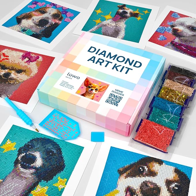 LuwoArte 6 Pack Diamond Painting Kits for Adults – Featuring Meme Doggies and Cute Dogs – Full Drill DIY Paint Gem Art for Adults – Brilliant 5D Diamond Painting Kit–Relaxing Craft for Home Wall Décor