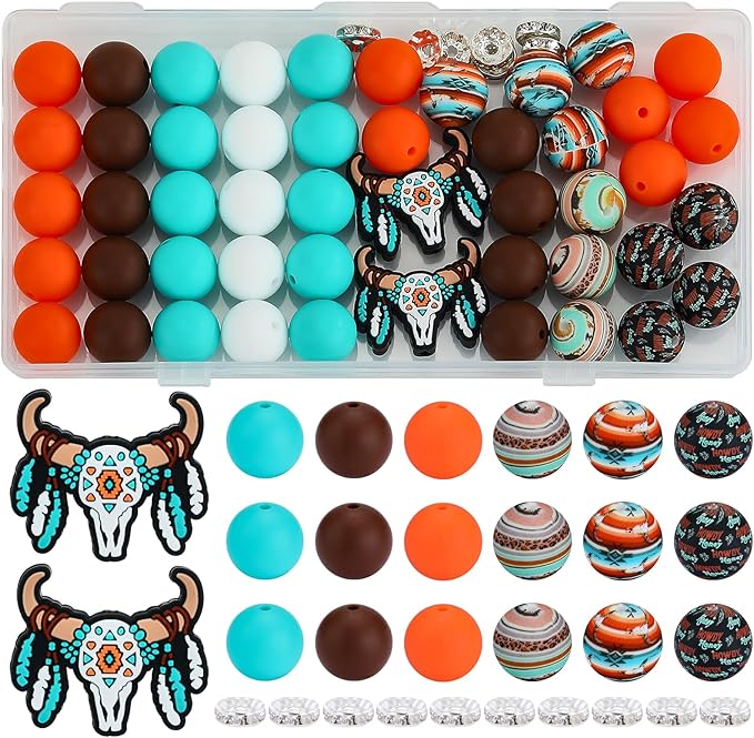 45 Pcs 15mm Silicone Beads Animal Focal Beads for Pens Printed Silicone Bead Bulk for Keychain Bracelets Making and Other Handmade Crafts(Bull Head)
